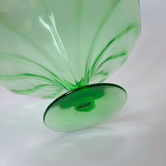 VTG Fostoria #2398 Cornucopia Bowl Green Uranium Depression Glass Pedestal w/ Sw - Picture 4 of 6